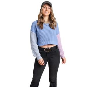Pastel Colorblock Fairy Blue Purple Spring Cropped Knit Sweater Size Small